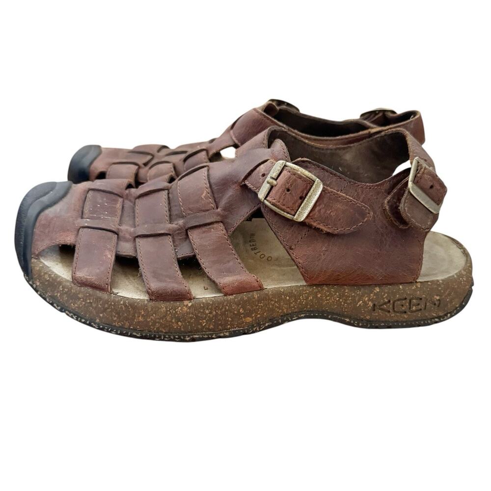 Keen Mens 10.5 Brown Leather Fisherman Sandals Closed Toe Strap